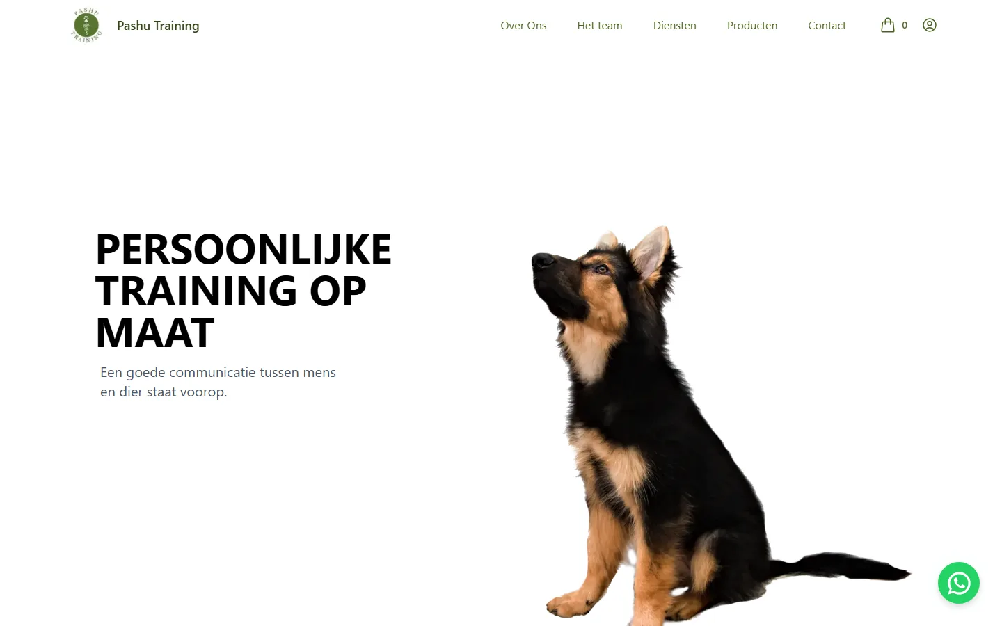 De website van Pashu Training, gemaakt met Appset